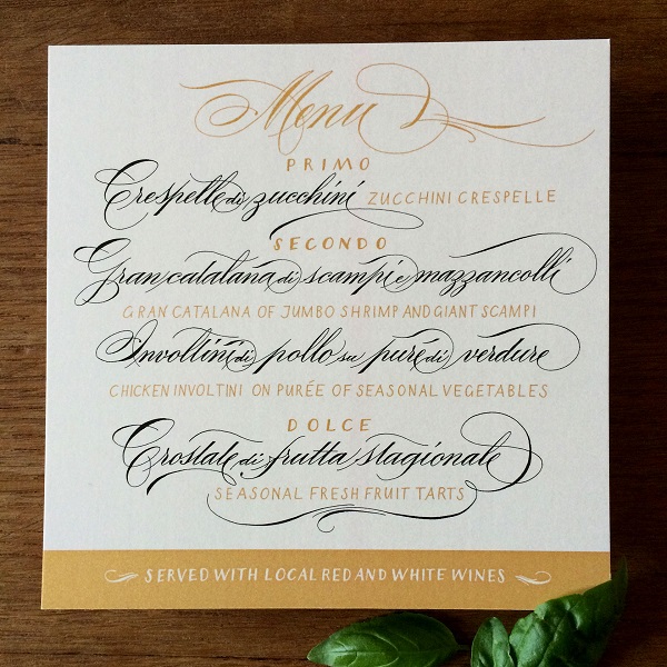 menu cưới bằng kiểu chữ calligraphy