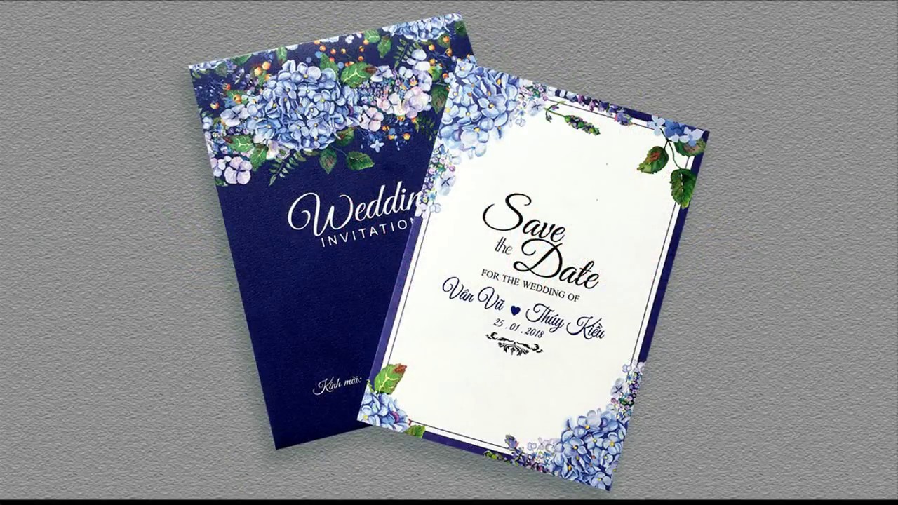 thiệp cưới màu xanh